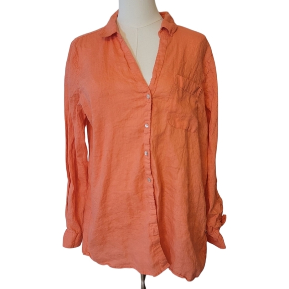 Sigrid Olsen Coral Orange Linen Button Up Shirt Size Large - Picture 1 of 4